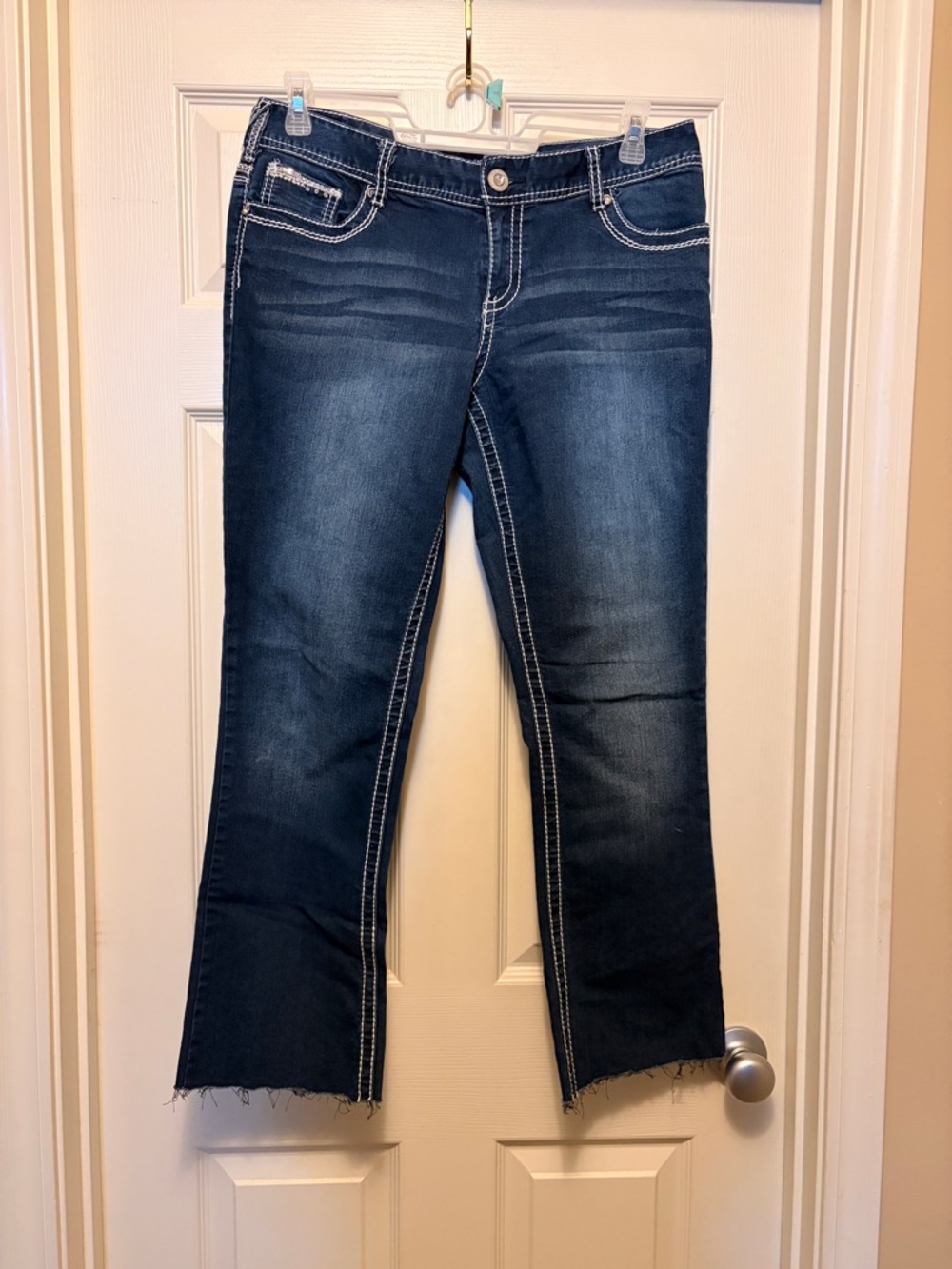 Maurices Dark Blue Flare Jeans with White Contrast Stitching